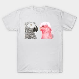 African gray and pink cockatoo in watercolor T-Shirt